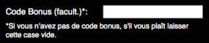 Remplir un code bonus pendant inscription chez Versailles Palace by SonicOnline