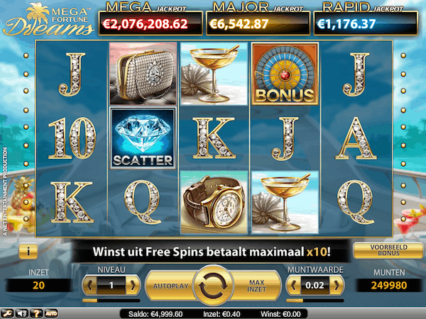 Screenshot Mega Fortune Dreams casino game bij Unibet